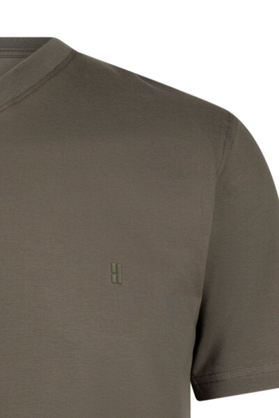 Khaki Regular Fit Crew Neck Cotton T-Shirt-Khaki - 3