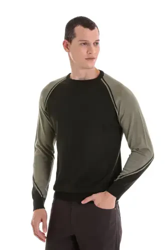 Khaki Regular Fit Crew Neck Jacquard Wool Knitwear - 2