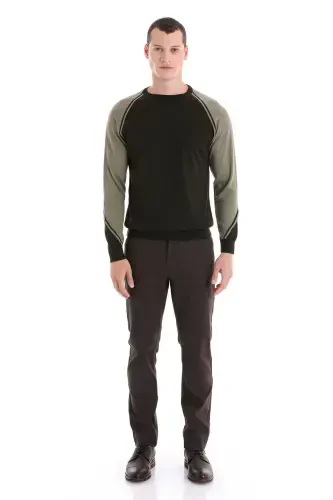 Khaki Regular Fit Crew Neck Jacquard Wool Knitwear - 3