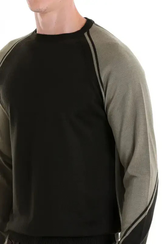 Khaki Regular Fit Crew Neck Jacquard Wool Knitwear - 5