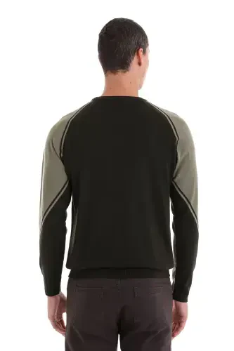 Khaki Regular Fit Crew Neck Jacquard Wool Knitwear - 6