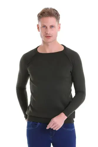 Khaki Regular Fit Patterned Crew Neck Wool Knitwear - 1