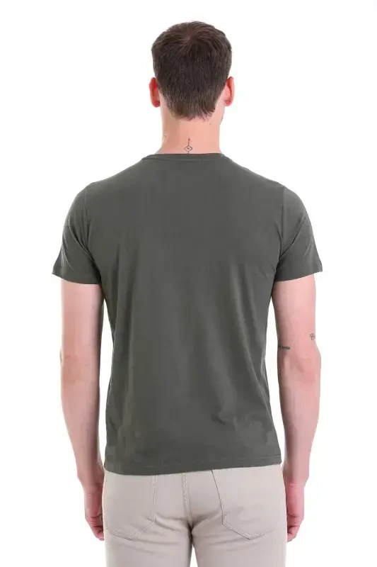 Khaki Regular Fit Plain 100% Cotton Crew Neck T-Shirt-Khaki - 6