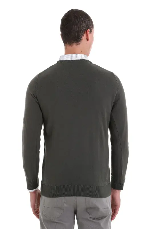 Khaki Regular Fit Plain Crew Neck 100% Cotton Knitwear Sweater - Khaki - 6