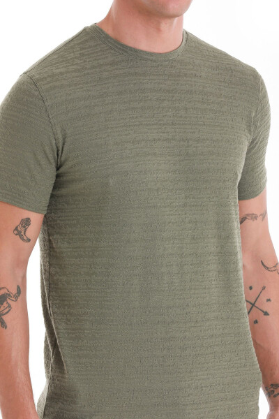 Khaki Regular Fit Plain Crew Neck T-shirt-Khaki - 4