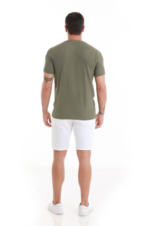 Khaki Regular Fit Plain Crew Neck T-shirt-Khaki - 5