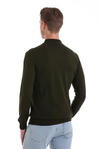 Khaki Regular Fit Plain Half Turtleneck Knit Sweater-Khaki - 6