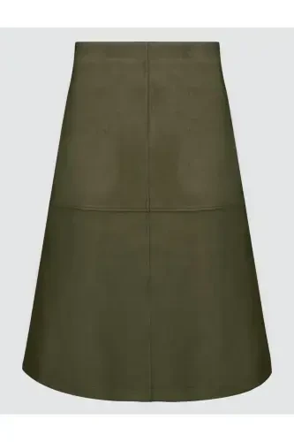 Khaki Relaxed Fit Knit Velvet Midi Skirt - 7