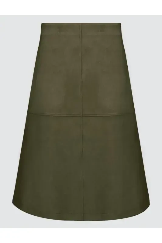 Khaki Relaxed Fit Knit Velvet Midi Skirt - 7