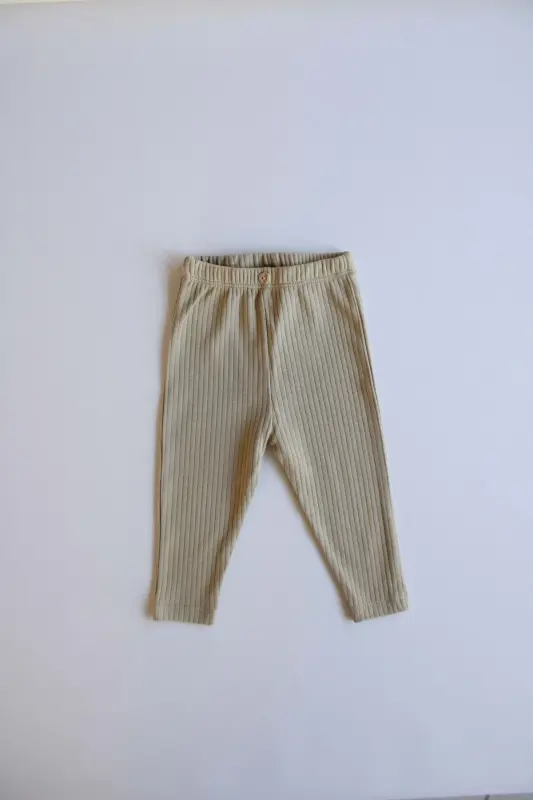 Khaki Ribbed Baby Tights - 2