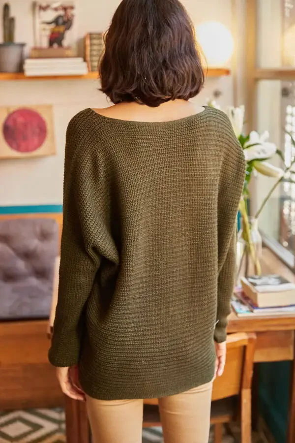 Khaki Salonic Relaxed Tricot Women's Sweater KZK-19000051 - 4