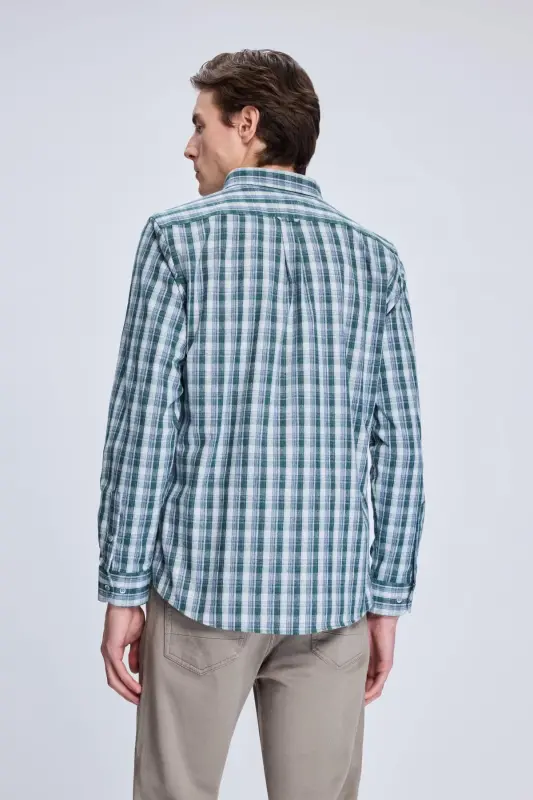 Khaki Slim Fit Checked Button-Down Long Sleeve Cotton - 5