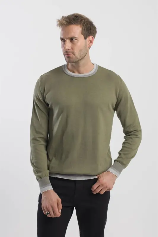 Khaki Slim Fit Crew Neck Sweater - 3