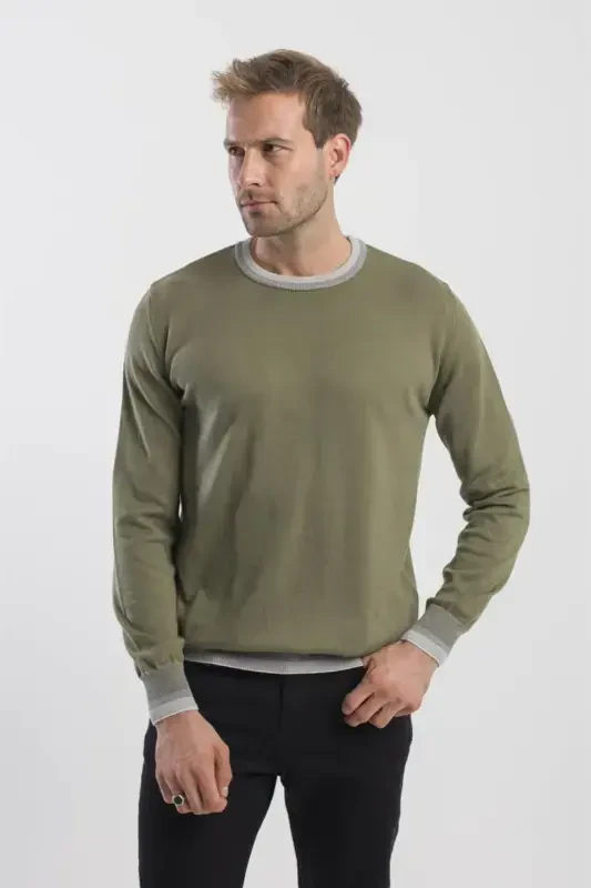 Khaki Slim Fit Crew Neck Sweater - 3