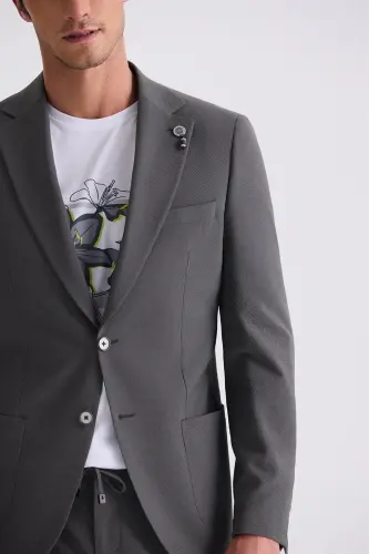 Khaki Slim Fit Mono Collar Sport Suit - 3