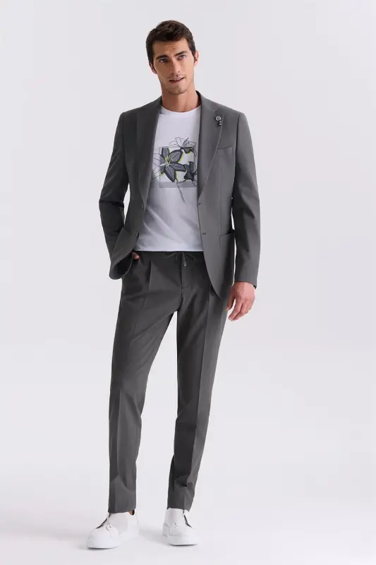 Khaki Slim Fit Notch Lapel Casual Suit - 1
