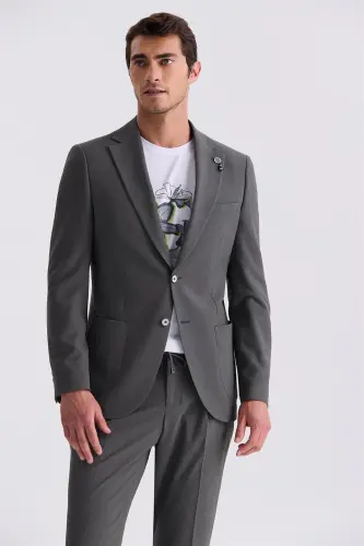 Khaki Slim Fit Notch Lapel Casual Suit - 2
