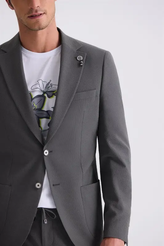 Khaki Slim Fit Notch Lapel Casual Suit - 3