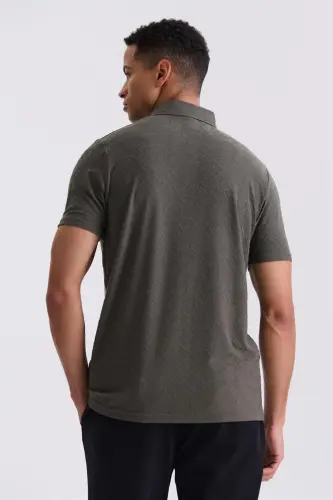 Khaki Slim Fit Patterned Polo Neck T-shirt - 4
