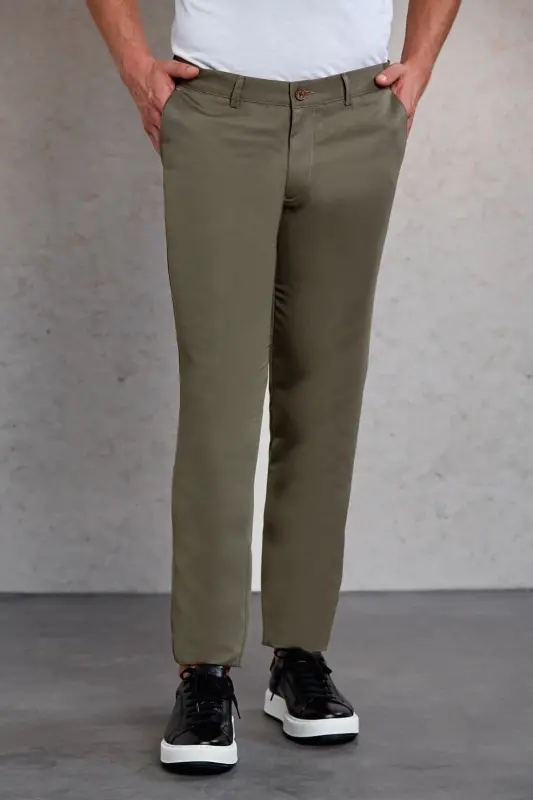 Khaki Slim Fit Patterned Side Pocket Canvas Pants-H - 9