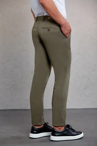 Khaki Slim Fit Patterned Side Pocket Canvas Pants-H - 5