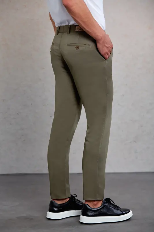 Khaki Slim Fit Patterned Side Pocket Canvas Pants-H - 5