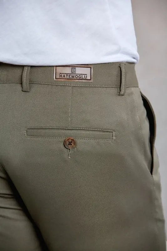 Khaki Slim Fit Patterned Side Pocket Canvas Pants-H - 7