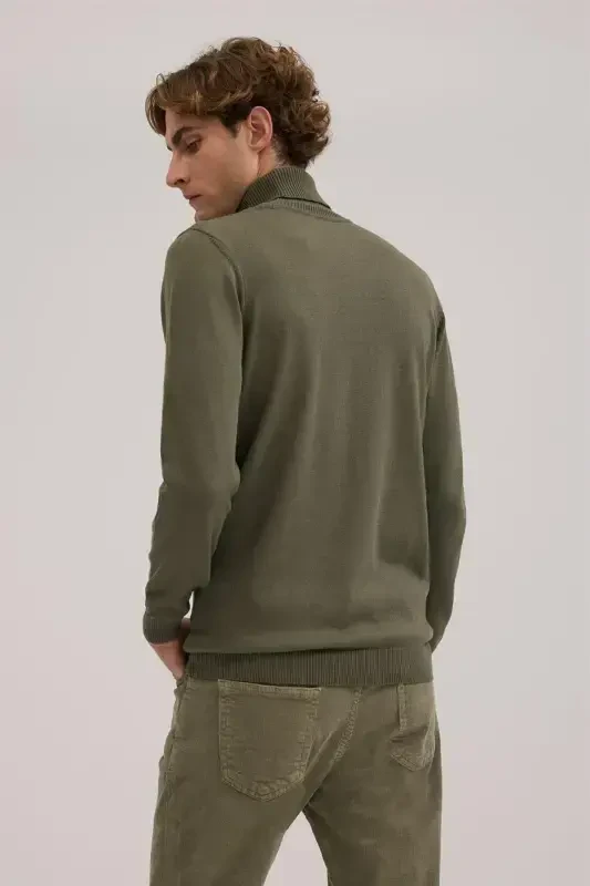 Khaki Slim Fit Patterned Turtleneck Knitwear - 4