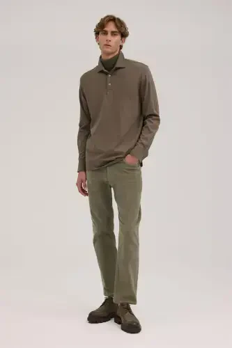 Khaki Slim Fit Polo Neck Sweatshirt - 2