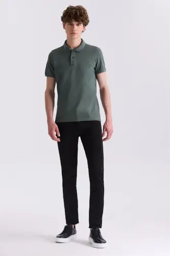 Khaki Slim Fit Polo Neck T-Shirt - JAKAMEN (1)