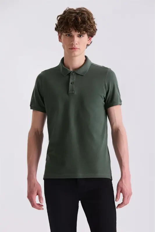 Khaki Slim Fit Polo Neck T-Shirt - 1