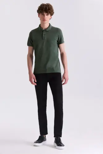 Khaki Slim Fit Polo Neck T-Shirt - JAKAMEN (1)