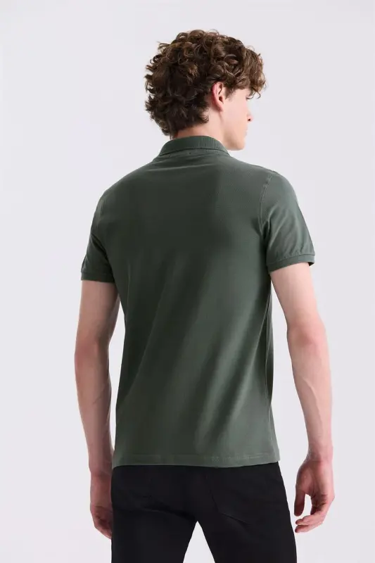Khaki Slim Fit Polo Neck T-Shirt - 3