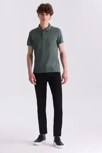 Khaki Slim Fit Polo Neck T-Shirt - 2