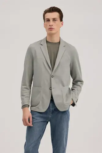 Khaki Slim Fit Single-Breasted Flap Pocket Jacket - 1
