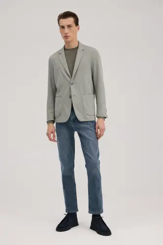 Khaki Slim Fit Single-Breasted Flap Pocket Jacket - JAKAMEN (1)
