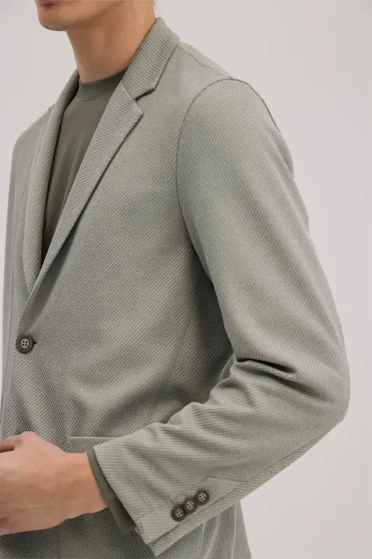 Khaki Slim Fit Single-Breasted Flap Pocket Jacket - 3