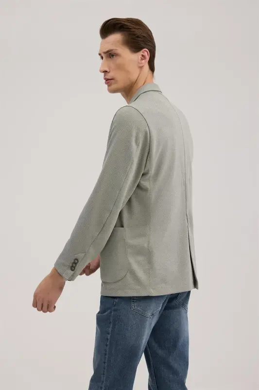 Khaki Slim Fit Single-Breasted Flap Pocket Jacket - 4