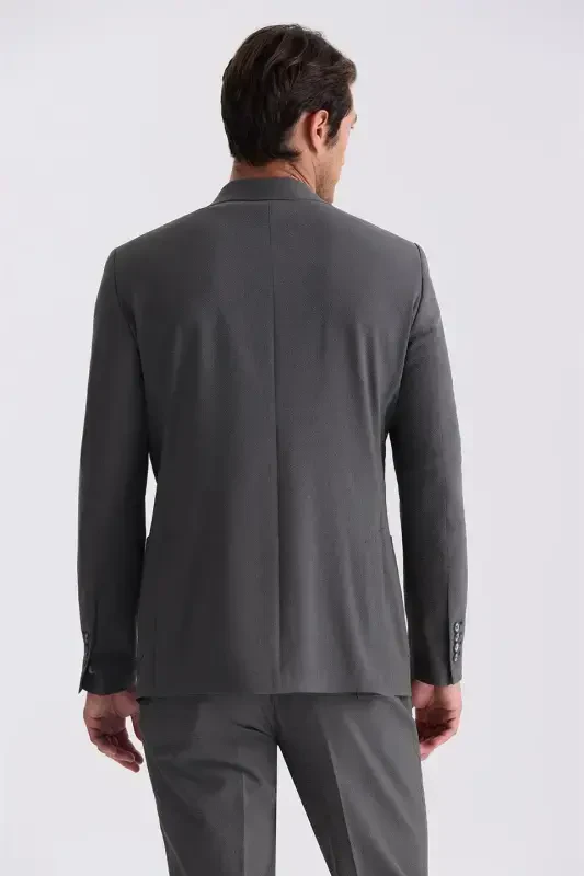 Khaki Slim Fit Single-Breasted Sports Suit - 4