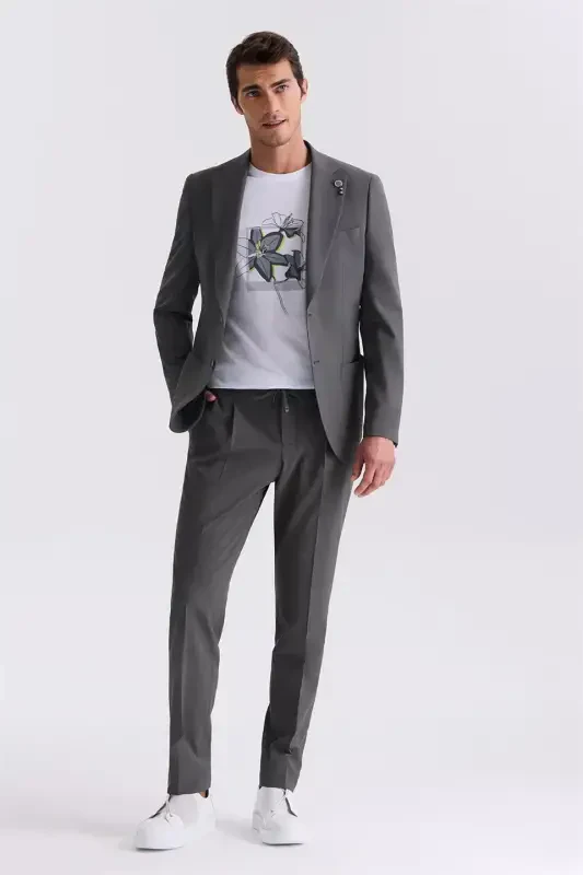 Khaki Slim Fit Single-Breasted Sports Suit - Modazone