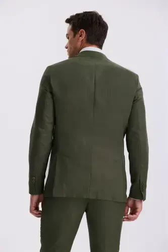 Khaki Slim Fit Single Breasted Tencel Fabric Double Slit Flap Pocket Suit - 4