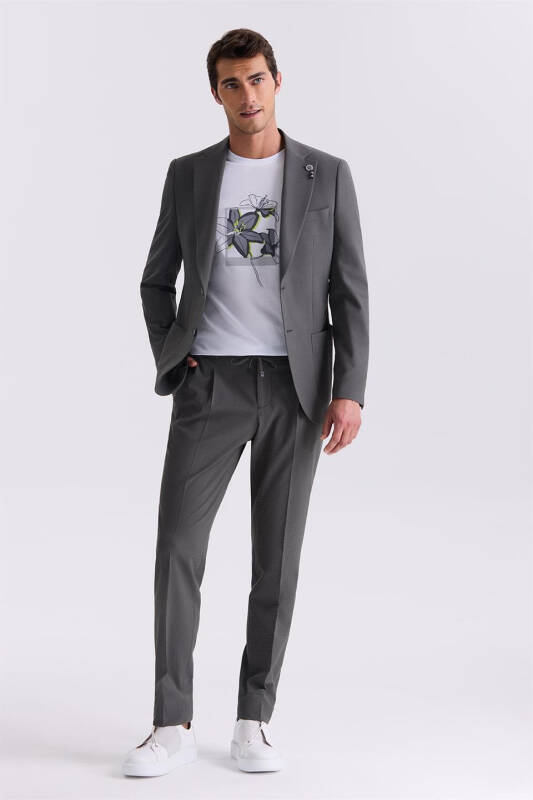 Khaki Slim Fit Single Button Sports Suit - 1