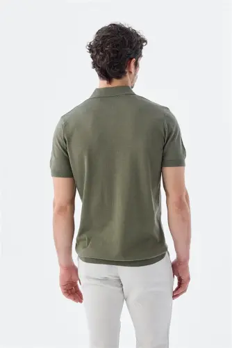 Khaki Slim Fit Striped Detail Polo T-Shirt 
