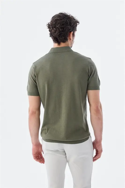 Khaki Slim Fit Striped Detail Polo T-Shirt - 1