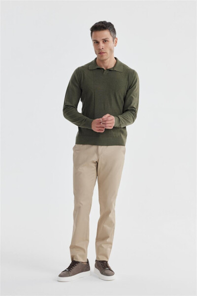 Khaki Slim Fit Wool Cashmere Blend Patterned Polo Neck Knitwear - 1