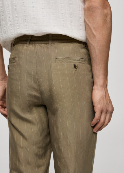 Khaki striped drawstring pants with linen blend. - 3