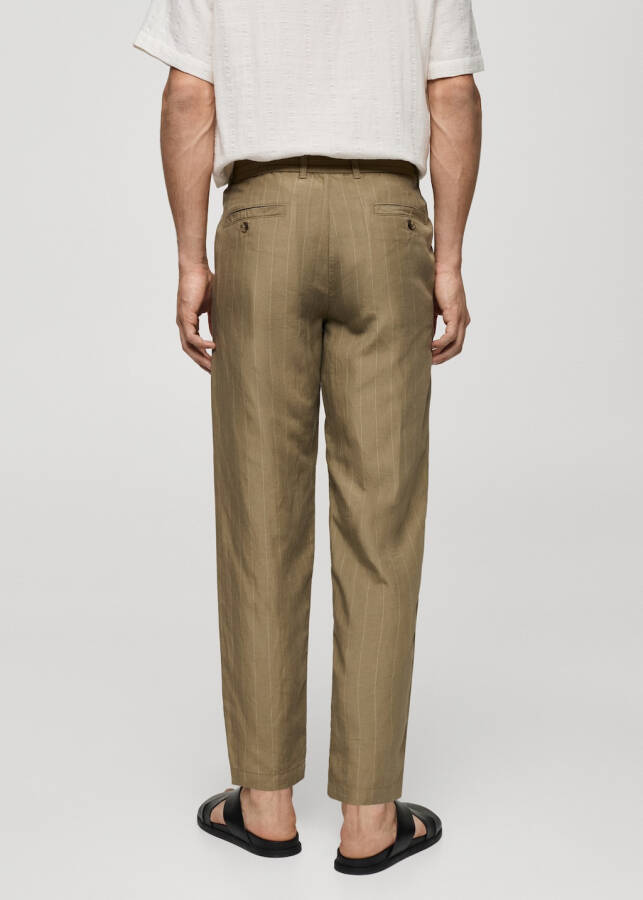 Khaki striped drawstring pants with linen blend. - 4