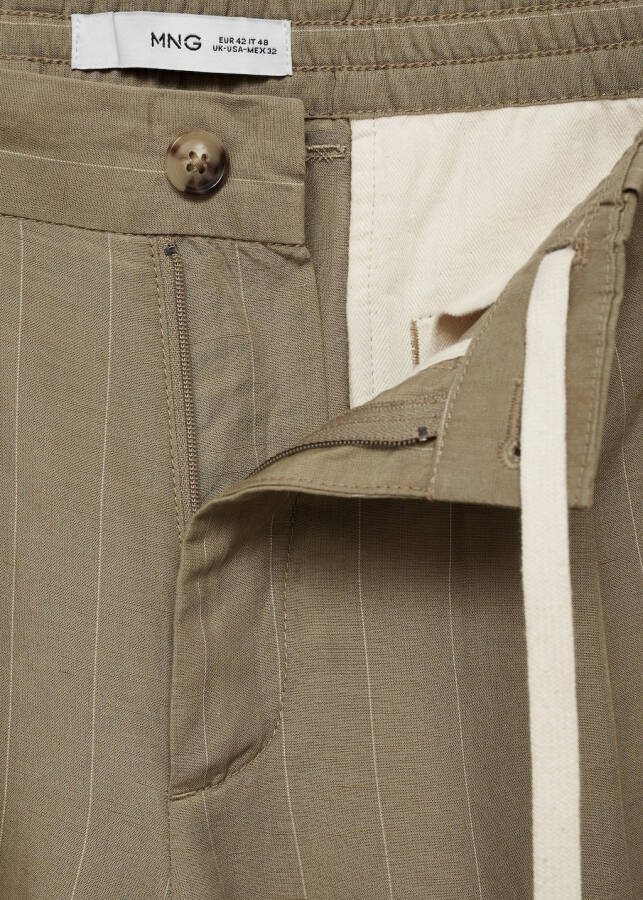 Khaki striped drawstring pants with linen blend. - 5