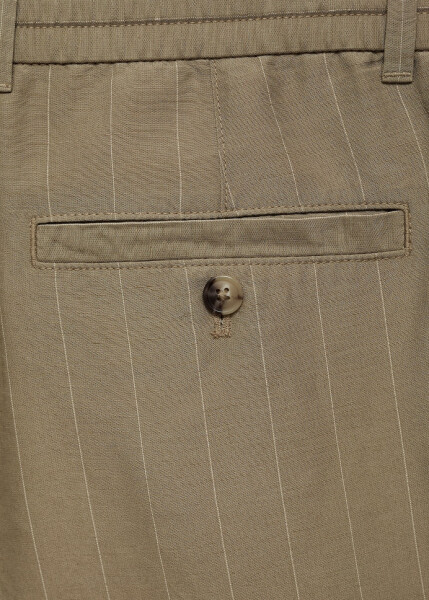 Khaki striped drawstring pants with linen blend. - 7