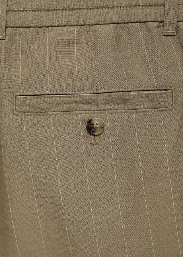 Khaki striped drawstring pants with linen blend. - 7